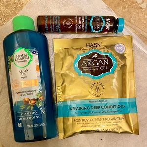 Argan Oil hair care travel set- Herbal Essences and Hask